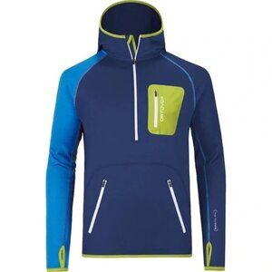 Ortovox Men’s Merino Wool Blend Stretch Fleece Zip Neck Hooded Jacket Blue Green